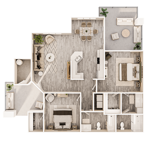 Floor plan for 2 beds, 2 baths, 1022 sqft